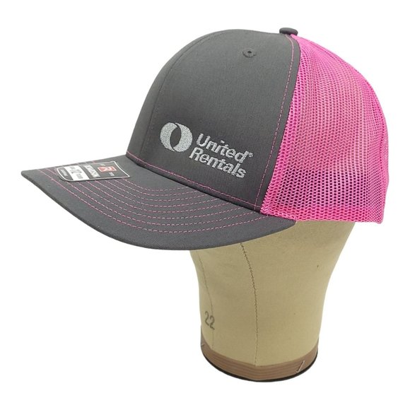 United Rentals Gray Pink Mesh Snapback Cap Trucker Baseball Hat Richardson NEW - Picture 2 of 12